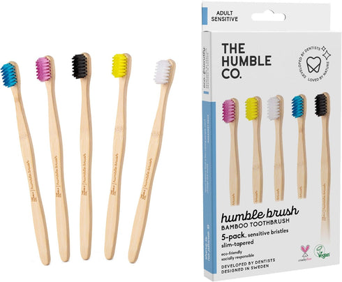 The Humble Co. Bamboo Toothbrushes (5pk) for Superior Oral Care, BPA Free, Ultra Soft Bristles