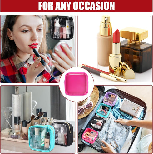 Hushee 4 Pcs Clear Nylon Makeup Bag Set, Preppy PVC Travel Toiletry Bags for Women, Waterproof Storage Organizer