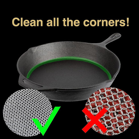 Cast Iron Cleaner Chainmail Scrubber | Fine Ring 316 Stainless Steel Scrubbing Sponge for Cast Iron Pots, BBQ, Dishes