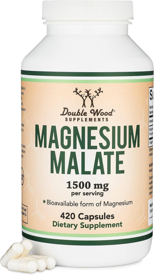 Magnesium Malate Capsules (420 Count) - 1,500mg Per Serving, Third Party Tested, Vegan Friendly, Gluten Free