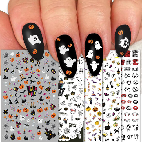 TailaiMei 1500 Pcs Halloween Nail Decals Stickers - 12 Sheets Self-Adhesive DIY Nail Art Tips Stencil for Halloween
