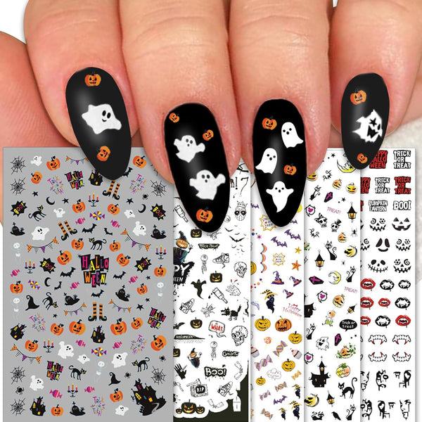 TailaiMei 1500 Pcs Halloween Nail Decals Stickers - 12 Sheets Self-Adhesive DIY Nail Art Tips Stencil for Halloween