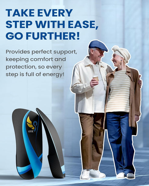 QBK 3/4 Arch Support Insoles for Women/Men, High Arch Supports for Plantar Fasciitis, Flat Feet, Height Increase Insoles