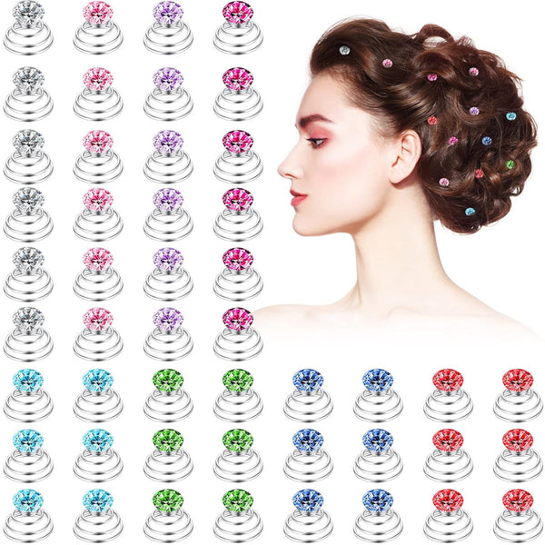 Xinnun 48 Pieces Rhinestone Hair Clips, Spiral Twist Hairpins with Crystal Metal Base for Wedding Bridal Prom Party