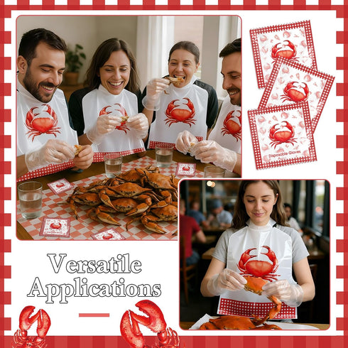 Set Chicingyou Crab Lobster Bibs and Plastic Disposable Gloves Disposable Adult Feast Bibs Gloves Supplies