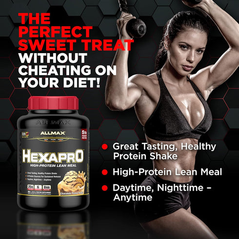 ALLMAX HEXAPRO, Strawberry - 2 lb - 25 Grams of Protein Per Serving - 8-Hour Sustained Release - Zero Sugar, 21 Servings