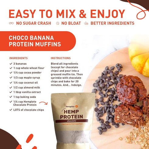 Hemp Vegan Protein Powder - Easy to Digest Chocolate Drink for Heart & Brain Health, 10 oz