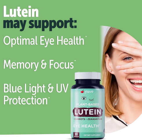 Yuve Lutein Zeaxanthin Supplement 20mg - Eye Health for Dry Eyes & Fatigue, Lutemax2020, 30 Vegan Capsules