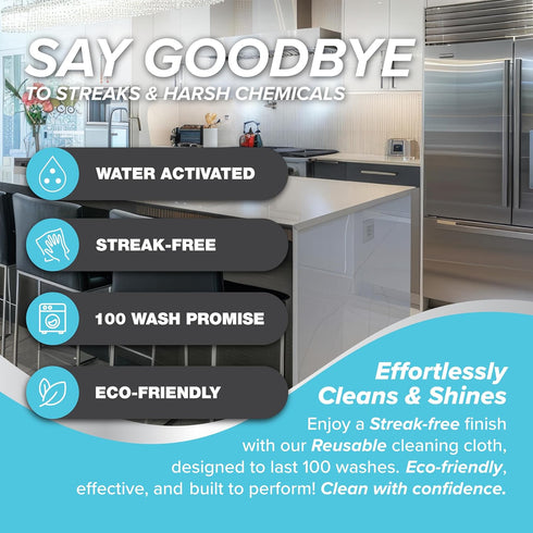 Set 3 Pack Set Lifeproof Streakless Microfiber Eco Cleaning Cloth - Effortlessly Cleans Stainless, Glass & Stone