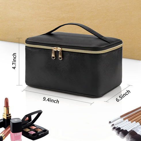 OCHEAL Makeup Bag, Portable Cosmetic Bag, Large Capacity Travel Makeup Case Organizer, Black Toiletry Bag for Girls