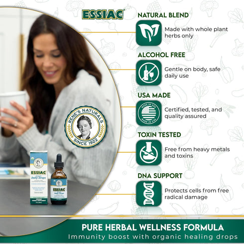 Immune 2oz (59ml) Essiac Original Tea USDA Organic Daily Drops for Enhanced Lymphatic Drainage and Support | Alcohol