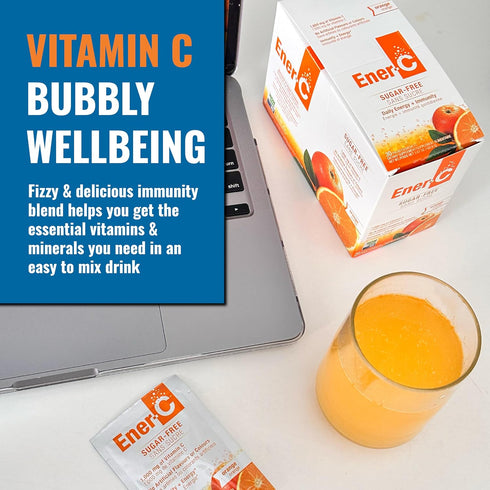 Ener-C Sugar Free Energy Drink Mix, Orange Multivitamin with 1000mg Vitamin C & Electrolytes, 30 Count, Non-GMO Vegan