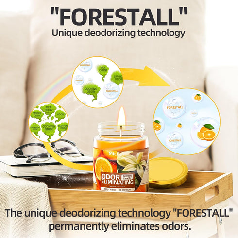 MicCai 99% Set Orange & Vanilla Odor Eliminating Candles for Home Scented, Eliminates of Pet, Smoke, Food and Other