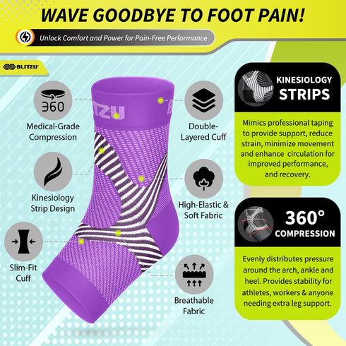 Compression Socks for Plantar Fasciitis, Achilles Tendonitis, Ankle Brace Compression Sleeve, Purple L-XL