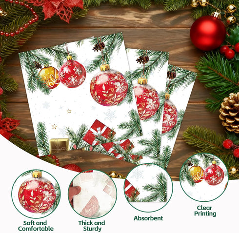 HiEnjoin 50PCS Christmas Paper Napkins - Disposable Xmas Balls Holiday Napkins Snowflake Holly Pine Cone Paper Napkins