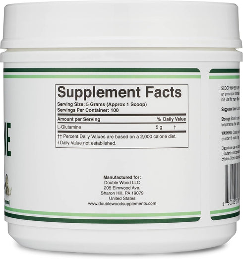 L Glutamine Powder 1.1lbs - 100 Servings of Unflavored L-Glutamine, Third Party Tested, Keto & Vegan Friendly by Double