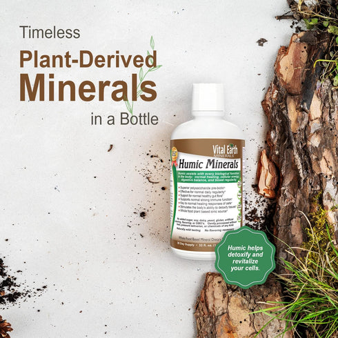 Vital Earth Minerals Humic Minerals – Fulvic Acid Supplement with 70+ Trace Minerals, 32 Oz + 1 Oz Cup