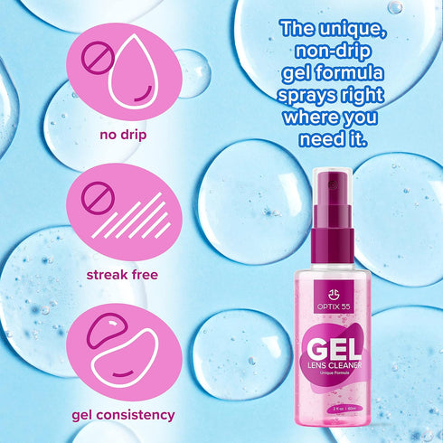 Gel Lens Cleaner Kit, (2) 2oz Eye Glasses Cleaner Gel Spray + (2) Microfiber Cleaning Cloths, Safe for All Lenses (4oz