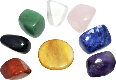 Chakra Stones Healing Crystals Set of 8 for Crystal Healing Meditation, Reiki, Worry Stones, and Palm Stones