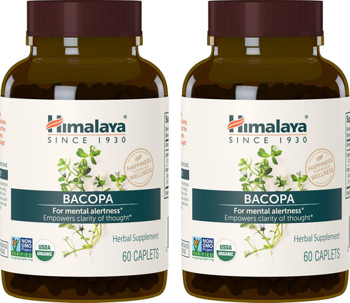 Himalaya Organic Bacopa Monnieri Nootropic Supplement, 750 mg, 60 Plant-Based Caplets, 2 Pack, USDA Organic
