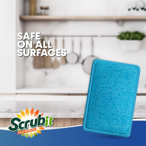 SCRUBIT 12 Pack Scrub and Wipe Cleaning Pads, Dual Sided Scouring Pad and Dish Sponge for Kitchen Utensils