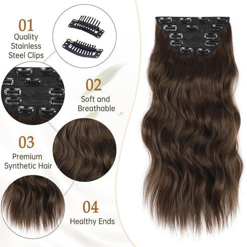 Vigorous Clip in Hair Extensions 20Inch Hair Extensions Clip Ins 6Pcs Long Wavy Hairpieces(Medium Brown)