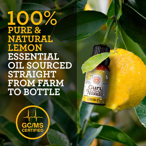 GuruNanda Lemon Essential Oil - 100% Pure Natural Undiluted Aromatherapy Oil for Diffusers & DIY Recipes (2x0.5 Fl Oz)