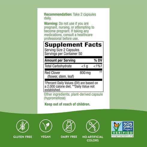 Nature's Way Red Clover Blossom Herb - Traditional Women's Health Support - 800 mg per serving - 100 Vegan Capsules