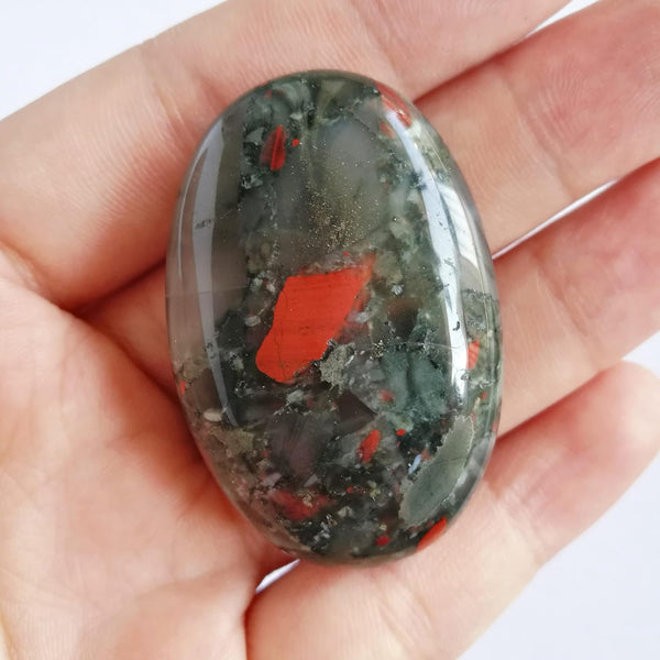 Mini Oval Palm Pocket African Bloodstone Healing Crystal Massage Spa Energy Stone, Crystals and Healing Stones