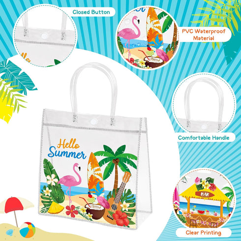 H1vojoxo Summer 24PCS Summer 7.9 3.2 7.9 Inch Hawaiian Gift Bags - Hello Clear Gift Bags with Handle x x Reusable PVC