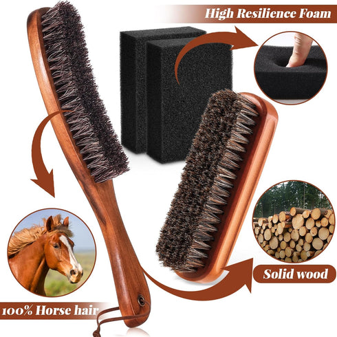 4 Pcs Horsehair Felt Hat Brush Kit, Cleaning Sponge for Cowboy, Fedora, Baseball Cap, and Furniture
