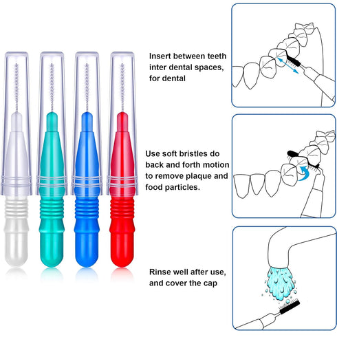 BBTO 100 Pcs Dental Brush Flosser for Braces, Interdental Brush Toothpick, Oral Dental Cleaners (Red, Blue, White,