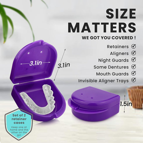 FRESH KNIGHT Retainer Case (2 Pack) with Vent Holes, Perfect for Denture, Mouth Guard, Aligner (Purple)
