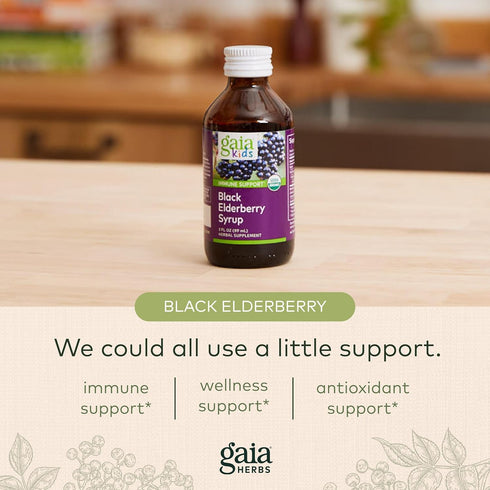 Gaia Herbs GaiaKids Black Elderberry Syrup - 3 Fluid Ounces - Delicious Immune Support Supplement with Organic Black