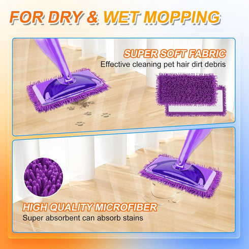6 Pack Wet Jet Pads Refills for Swiffer WetJet, Washable Reusable Mop Pads for Hardwood Floor Cleaning (Mop Not