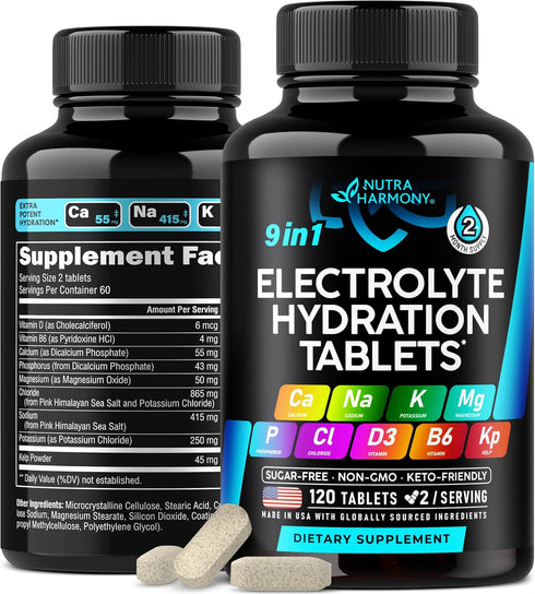 Electrolytes - Salt Pills with Magnesium, Potassium Chloride, Sodium, Vitamins D & B6, Kelp Powder - Vegan & Keto