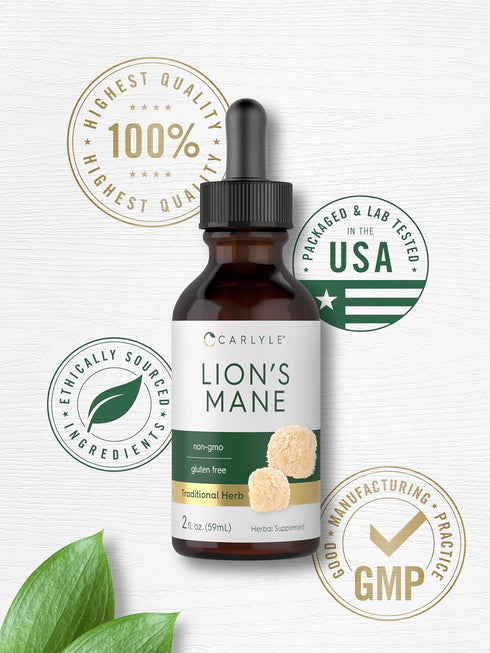 Carlyle Lions Mane Mushroom Supplement | 2 Fl Oz | Liquid Extract Tincture | Non-GMO, Gluten Free, Vegetarian