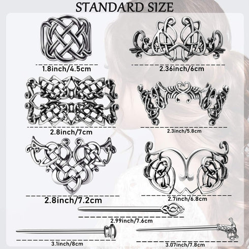 Syhood 6 Pieces Vintage Silver Celtic Hair Slide Hairpin – Celtic Knot Hair Stick Clips – Creative Barrette Accessories