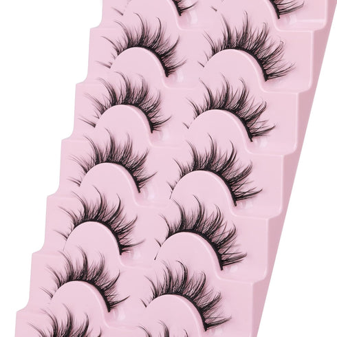 Manga Lashes Natural Look False Eyelashes, 3D Volume Mink Wispy Fluffy Spiky Pack, Korean Japanese Cosplay, 7 Pairs by