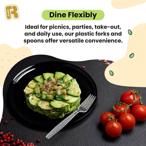 200 Count Plastic Silverware Heavy Duty - Clear Plastic Forks And Spoons Set - BPA Free Plastic Utensils Set - Heat Resistance Plastic Cutlery For All Occasions by R-kay