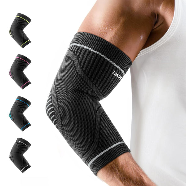 Elbow Compression Sleeve 2 Pack, High Elastic Brace for Tendonitis and Tennis Elbow, Pain Relief for Women & Men, Black
