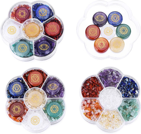 CrystalTears 7 Chakra Crystal Stones Natural Reiki Healing Crystals with Engraved Chakra Symbol