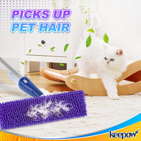 KEEPOW Pet System Microfiber Sweeping Pad for Mop, 18 Inch Washable Cleaning & Dusting Pads, 2 Pack