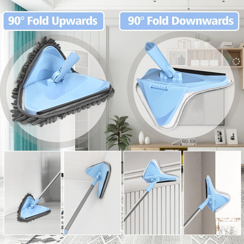 Wall Mop Cleaner with 80 Inches Long Handle - 180° Folding Ceiling Cleaning Tool with Squeegee and Microfiber Pads