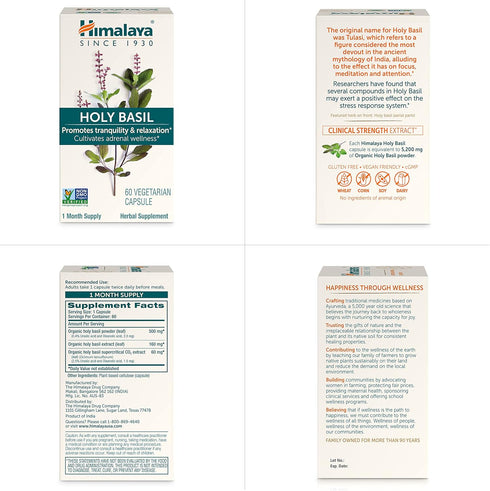Himalaya Holy Basil Tulsi Herbal Supplement, 720 mg, 60 Capsules, 2 Pack, Stress Relief, Vegan, Ayurvedic