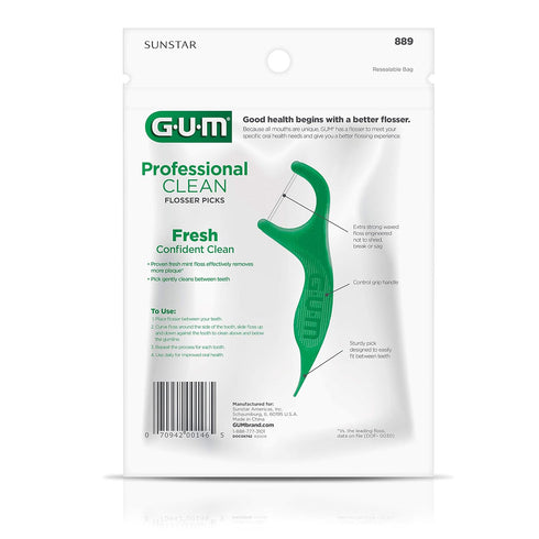 GUM Professional Clean Floss Picks - Extra Strong Shred-Resistant Dental Flossers, Fresh Mint Flavor, 150ct
