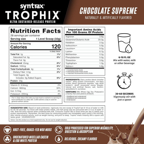 Syntrax Nutrition Trophix Protein Powder, Ultra Sustained-Release Protein Blend, Chocolate Supreme, 2 lbs