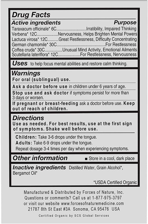 Forces of Nature Focus Supplement - Homeopathic Medicine for Memory, Attention & Mental Clarity, 0.34 Fl Oz