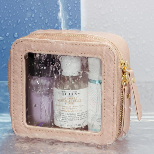 Small Clear Makeup Bag, Square Travel Cosmetic Case Organizer for Women (Pink)