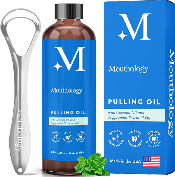 Coconut Oil Pulling for Teeth and Gums (Made in USA), Whitening Pulling Oil Coconut Mint Mouthwash for Fresh Breath, 8oz